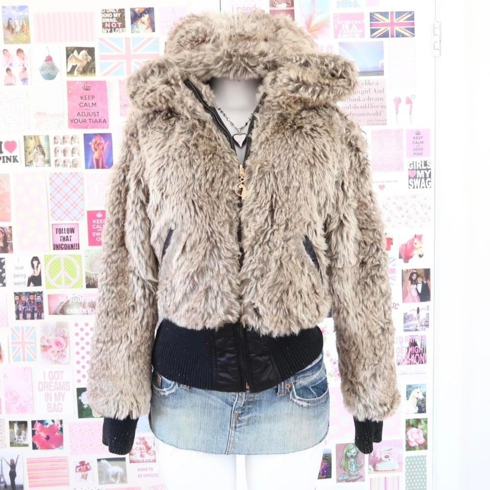 rare baby phat reversible faux fur puffer jacket - Picture 2 of 8